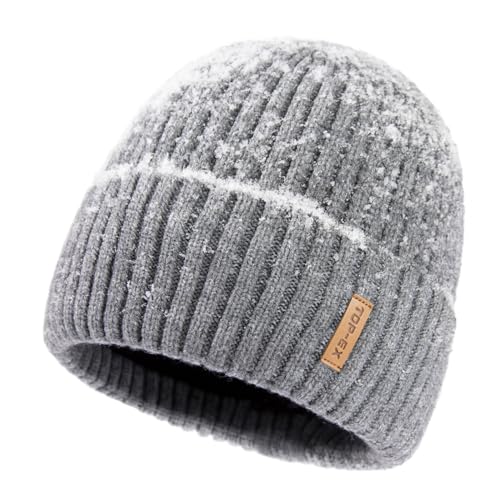 TOP-EX DryKnit™ Waterproof L/XL/XXL Winter Fleece Lined Beanie Hat for Men Women Warm Knit Watch Skull Cap Cold Weather (US, Alpha, Medium, Large, Gray(Urban))