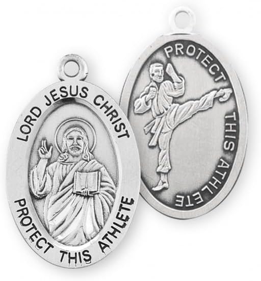 Tiley & Bells Lord Jesus Christ Oval Sterling Silver Martial Arts Male Athlete Medal