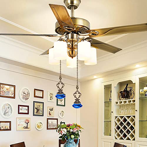 Image of 2pcs Blue Crystal Fan Pull Diamond Drop Vintage Pull Chain Ceiling Pull Chain Extender with Connector