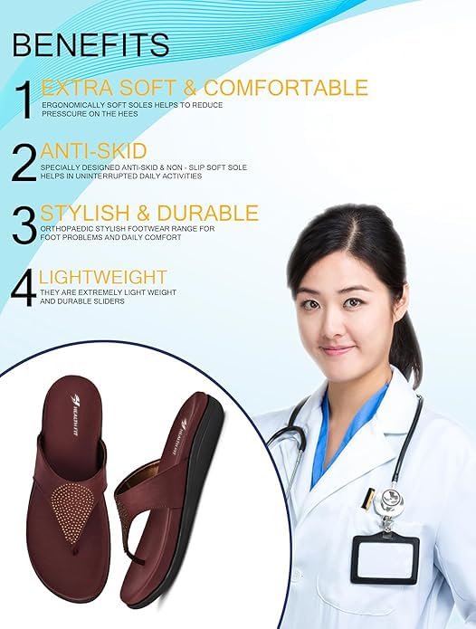 Image of HEALTH FIT EXTRA SOFT Women's Comfortable Memory Foam Doctor Slippers /Flip-Flops|Fashionable Casual & Stylish|Lightweight & Breathable|Outdoor Synthetic Casual Chappals Sandals Ladies & Girls HF21