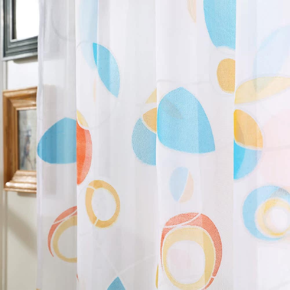 Modern Style Transparents Panel Sheer Curtains Rod Pocket Gauze Drape for Living Kids Nursery Room Bedroom Circle Geometry Pattern Curtain