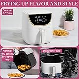 Paris Hilton Air Fryer, Large 6-Quart Capacity, Nonstick Made without PFAS, Touchscreen Display, 8-in-1 (Air Fry, Roast, Broil, Bake, Reheat, Keep Warm, Pizza, Dehydrate), Dishwasher Safe, White