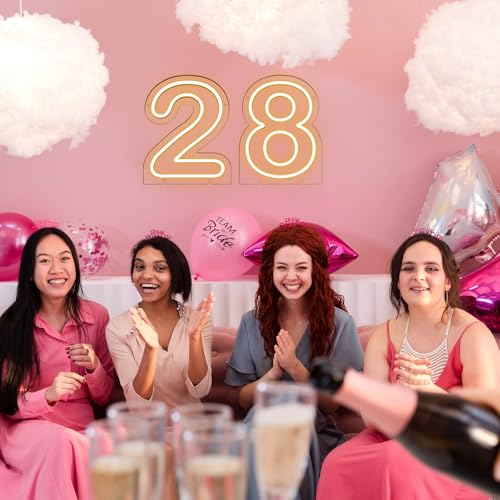Image of Number 8 LED Neon Sign Backdrop Birthday Party Decoration, 11.3 inch Height Warm White Marquee Number Eight Light Up Sign for Wedding Anniversary Window Wall Table, Indoor Battery Operated or USB