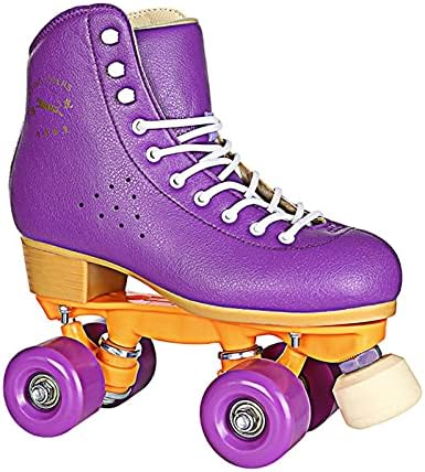 SUOTENG Roller Skates Women, Double Row Skates Real Cowhide Roller Skates Adult Men and Women Black Roller Skates Four-Wheeled Shoes with Adjustable Brakes (Color : Purple, Size : 31)