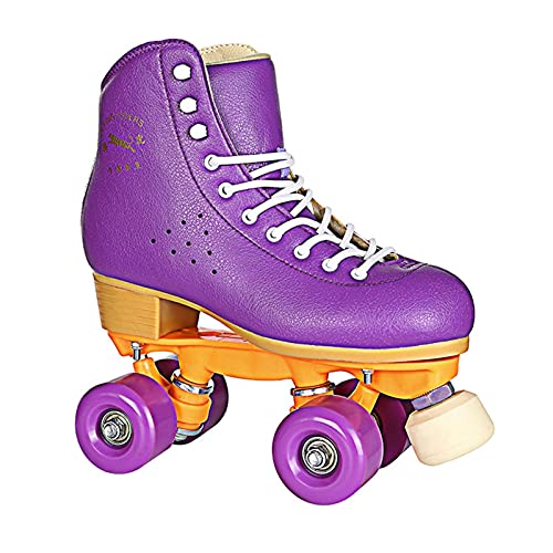 Suoteng Roller Skates Women, Double Row Skates Real Cowhide Roller Skates Adult Men And Women Black Roller Skates Four-Wheeled Shoes With Adjustable Brakes (Color : Purple, Size : 31) #TOP1