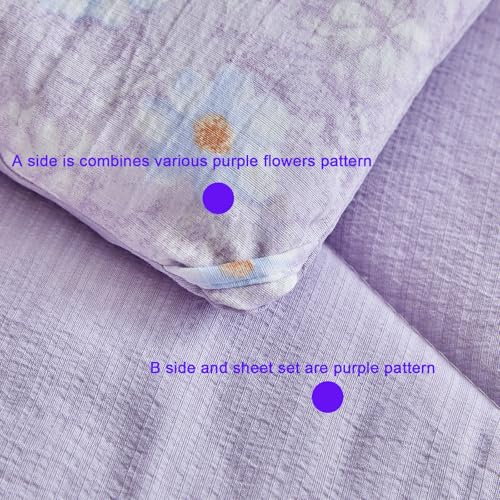 Image of JHXHMX Floral Toddler Bedding Set for Girls,4 Piece Bed-in-a-Bag Toddler Comforter Set,Soft Crib Bed Set Including Comforter,Flat Sheet,Fitted Sheet and Pillowcase-Purple