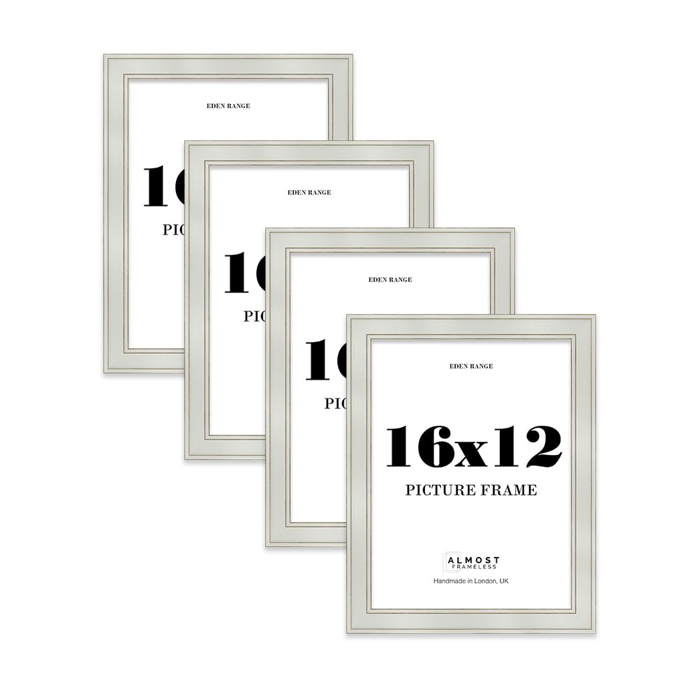 16x12 Light Grey Picture Frame - Shabby Chic Photo Frame with Distressed Finish, Gold Trim, Wall Hooks, 37mm Edge - 4 Pack โ image 1