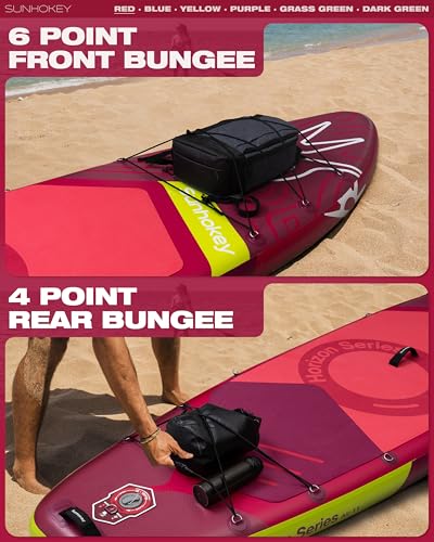 SUNHOKEY 11\'×34\'\' Extra Wide Inflatable Paddle Board with Seam Welded Technology, Stand Up Paddle Board, 420lb Capacity for Adults, Sup Board for All-Level with 2-Blade Paddle/Dual-Action Pump/Leash