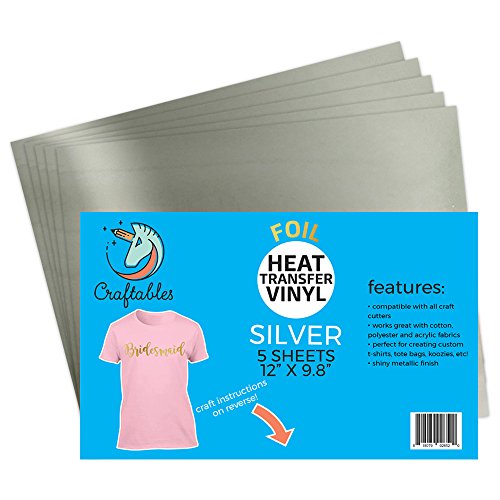Craftables Silver Foil Heat Transfer Vinyl for Craft Cutters - (5) Reflective 9.8