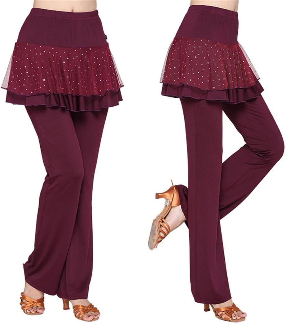 Women's Square Dance Pants Latin Practice Trousers with Flared Skirt for Stage Performance