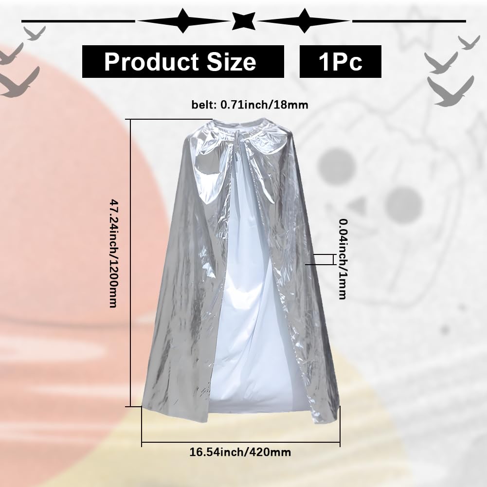 CABODYALS Silver Halloween Costume Cape Adult Shiny Costumes King Royal Queen Capes Poncho Soild Metallic Cosplay Polyester Cloak Robe for Women Man Party Christmas Celebrations Performances Accessory - Image 2