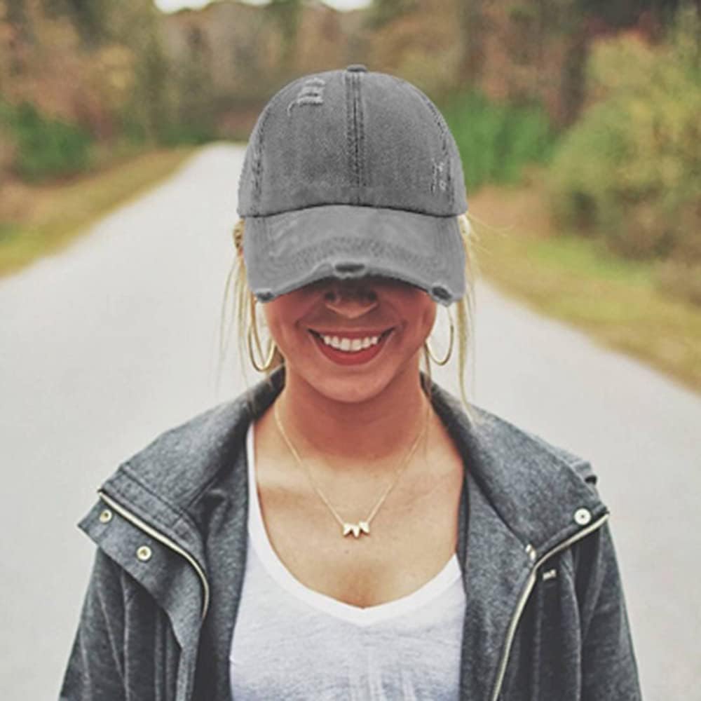 Criss Cross Ponytail Hat Women Washed Distressed Baseball Caps Adjustable High Messy Bun Ponycap - Image 7