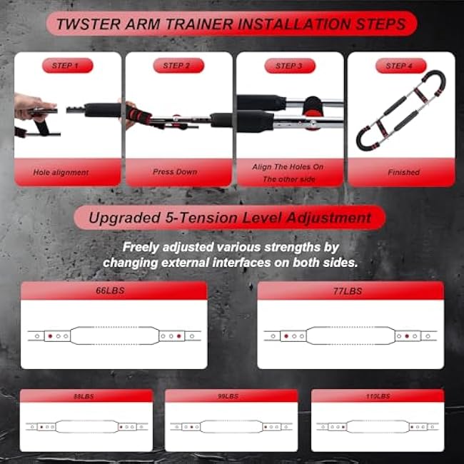 Twister Arm Trainer Kit for Men (66-77-88-99-110Lbs), Adjustable Grip & Chest Strength Training Equipment, Chest Exerciser for Women, Upper Body Workout, Biceps, Tricep, Forearm