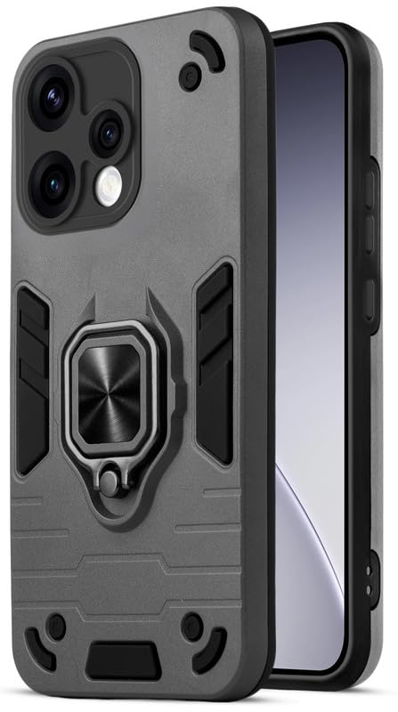 Mr. Case Back Cover for Oppo Reno 15 5G with 360° Rotating Ring Stand | Dual Layer Shockproof Protection | Tough Frame | Raised Camera Protection Case – Grey