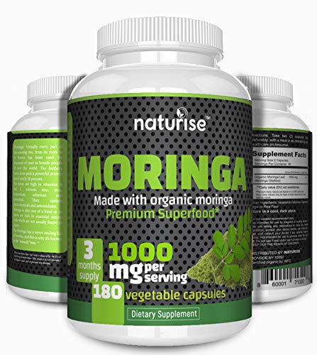 Moringa Capsules (Made with USDA Organic Moringa Leaf Powder) 180 Moringa Pills, 1000mg
