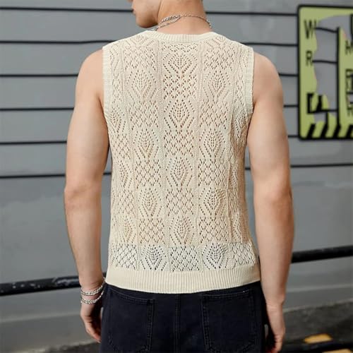 Men Beach Tops Knitted Hollowed Out Vest Crew Neck Sleeveless Clothes Vest4