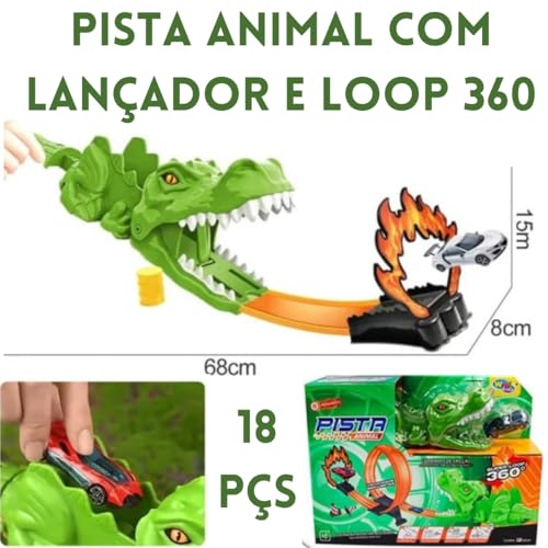 CARRO COM LANÇADOR PISTA ANIMAL COM LOOP 360 POSSANTE BRINQUEDO DINOSSAURO TUBARÃO CARRINHO FRICÇÃO