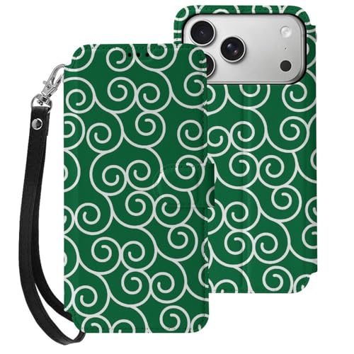 iphone 17用 ケース 和柄 緑唐草模様 手帳型 と互換性のある カード収納 いphone17用 カバー 手帳型 Puレザー 横置きスタンド機能 折りたたみ スマホケース スタンド付き アイフォン 17用 ケース 内蔵マグネット 開閉式 財布型 軽量