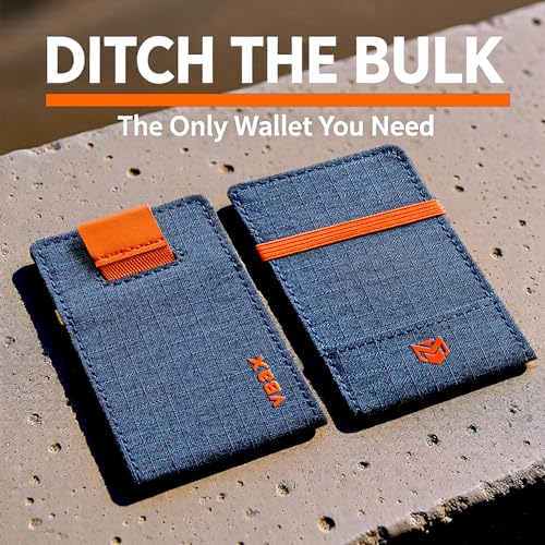 Image of RFID Minimalist Slim Wallet for Men and Women, Holds Up to 12 Cards, Cash, Key Thin and Lightweight Credit Card Holder (Blue Microfiber - Ember Edition)