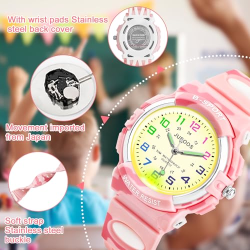 Image of Juboos Kids Watch Analog for Boys Girls, Childrens Waterproof Soft Strap Kids Time Teaching Quartz Wristwatch for Ages 5-15