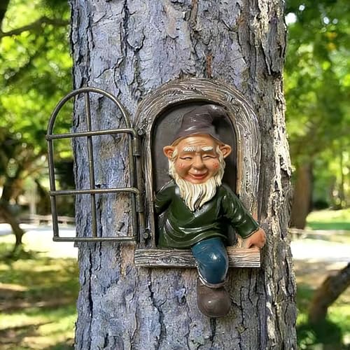 Tirifer Garden Gnomes Elf Out The Door Tree Hugger, Decor Outdoor 3D Dwarves Outdoor Tree Sculpture Gnome Tree Decor Garden Peeker Figurine Yard Art Garden Decoration