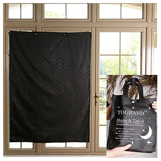 TOGRAND Temporary Portable Blinds Blackout Curtain Shade Adjustable Size with Suction Cups Provide Sleepy Environment at Home or Trip Nap Time for Baby, Kid, Day Sleeper (Black-LINE, 52x72inch,1pc)