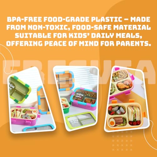 Image of Lunch Box for Kids Girls Boys, Toddler Kids Lunch Boxes for School, Lunch Containers for Adults with 3 Compartments, Utensils, Food Picks (Yellow, 700 Ml)