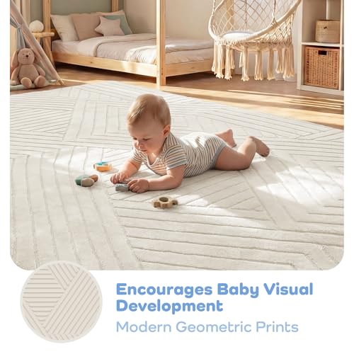 Image of Baby Play Mat for Floor 1.3 inch Thick Soft Floor Play Mats for Toddler Infant Kids Crawling, 79 inchx 118 inch Nursery Mat Bedroom Living Room Waterproof Easy Care Non-Slip (Ivory)