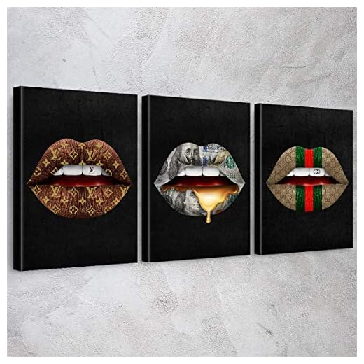 Awesometik" 3Pcs There Is No Accounting For Taste - Luxury Lips Canvas Print Wall Art, Office Decor. Ready To Hang. Made In USA (30in x 45in Gallery Wrapped (3 Panel))