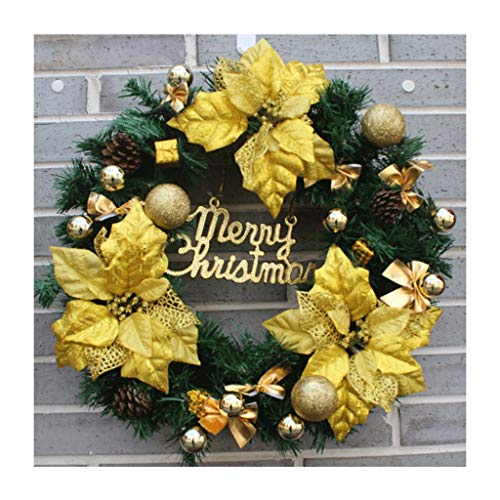 Couronne de Noël artificielle 45 cm avec pommes de pin et nœud doré pour porte