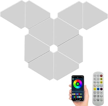 Triangle Light Panel, 10 Smart LED Wall Light, LED Light Panel with Remote, Lights Follow Sound, App and Remote Control, Freedom to Collect Shapes, Playroom, Bedroom