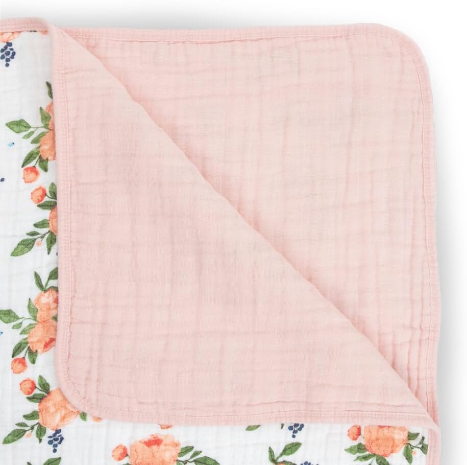 Little Unicorn Muslin Quilt Blanket | 100% Cotton Soft Multi-Layered Muslin Fabric | Toddler & Baby Blanket | 47”x47” | for Nursery, Crib, Shower Gifts (Watercolor Roses 2)