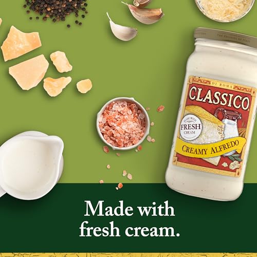 Image of Classico Pasta Sauce, Creamy Alfredo, 15 oz Jar | Authentic & Flavorful, a Versatile White Sauce for Chicken Alfredo or Pizza, Just Simmer & Serve, Great for Pasta