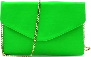 Trendy Vintage Neon Color Patent Shiny Glossy PU Leather Large Envelope Clutch with Chain Strap