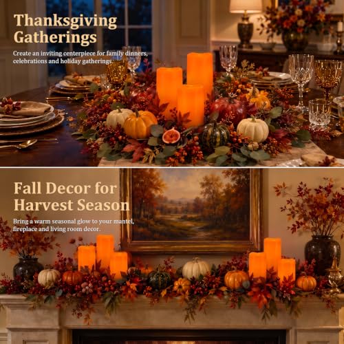Image of Homemory Orange Outdoor Flameless Candles, Waterproof, Remote Timer, 3 Pack | Flameless LED pillar candles, D3 inchxH4 inch /5 inch /6 inch, IPX5 waterproof, outdoor candles, porch, patio, garden, Halloween decor