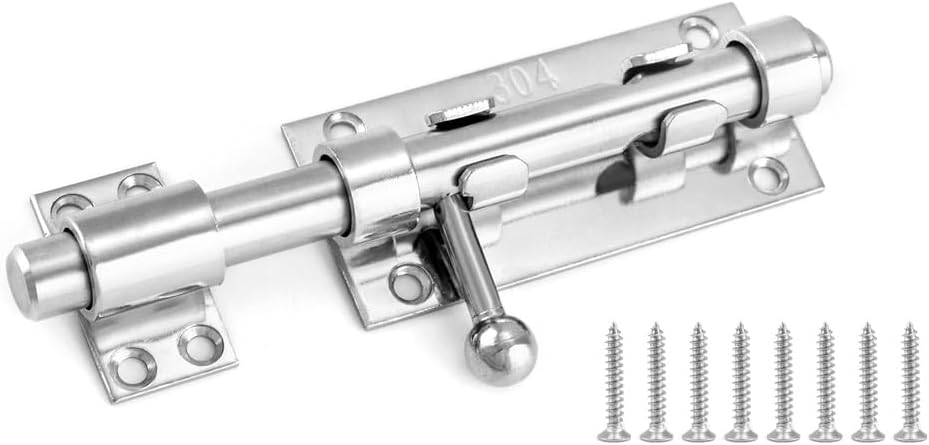 Miniatura 8 de QWORK Pestillo de puerta de perno deslizante, paquete de 4 cerrojos de acero inoxidable 304 de 6.3 pulgadas de alta resistencia con orificio para