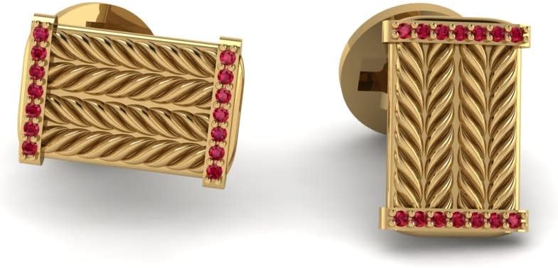 RATNAVALI ARTS 925 Sterling Silver Gold Plated Cufflinks with Stone Accents | Rectangular Design for Men | Formal & Wedding Accessories