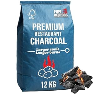 Fuel Express Premium Restaurant Grade Charcoal 12kg – Larger Coals for Longer Burn, Restaurant Grade Smokeless Lumpwood Charcoal for BBQ, Grills, Smokers & Tandoori Ovens