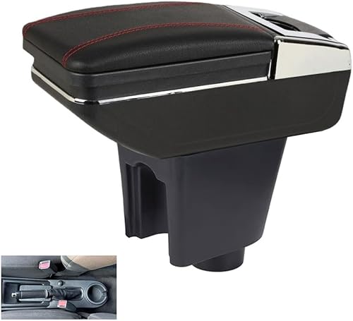 HESHS Caja de reposabrazos de coche para Chevy Aveo Sonic Lova T250 T300 2011-2014, caja de reposabrazos de cuero negro de alta calidad para