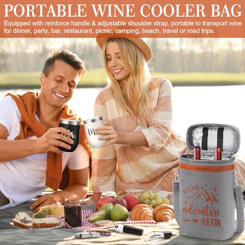Image of Bridal Shower Wedding Gifts for Couple, Wine Cooler Bag Gifts for Men Women | Mr and Mrs Engagement Gifts for Newlywed Bride, His & Her Anniversary Wines Baskets Gift Set w / Tumbler & Wines Accessories