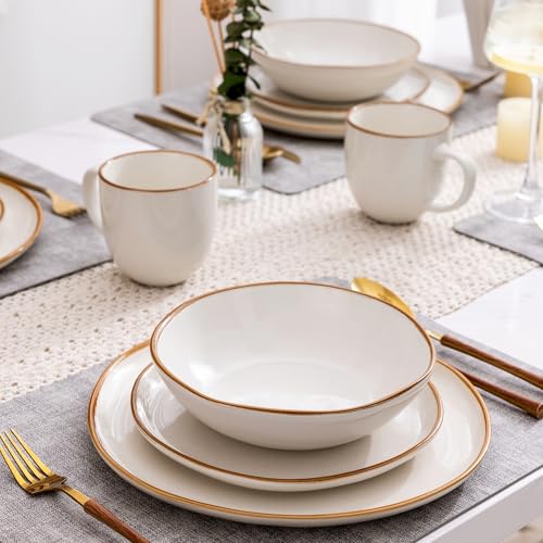 Image of AmorArc Ceramic Dinnerware Sets,Handmade Reactive Glaze Stoneware Plates and Bowls Sets,Highly Scratch Resistant | Dishwasher & Microwave Safe Dishes Set,Service for 6 (24pc)(with Pasta bowls)