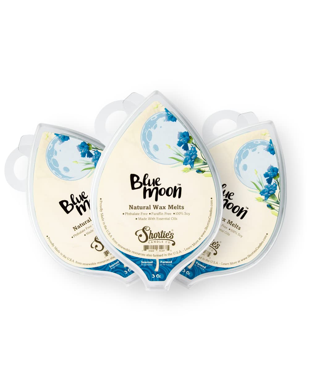 Shortie's Candle Company Blue Moon Natural Soy Wax Melts 3 Pack - 3 Highly Scented 3 Oz. Bars - Made with 100% Soy and Essential Fragrance Oils - Phthalate & Paraffin Free, Vegan, Non-Toxic