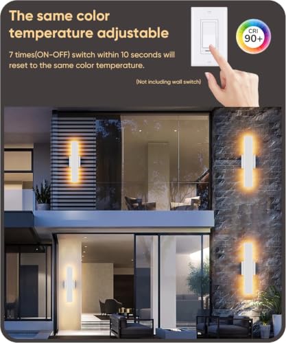 Image of Aipsun 15.7 inch LED Outdoor Wall Sconce, Modern White Exterior Wall Light | 2 Pack 3CCT(3000K-4000K-6000K) IP65 Waterproof, Memory Function, Linear Outside Wall Light for Entrance, Garage, Porch, Patio