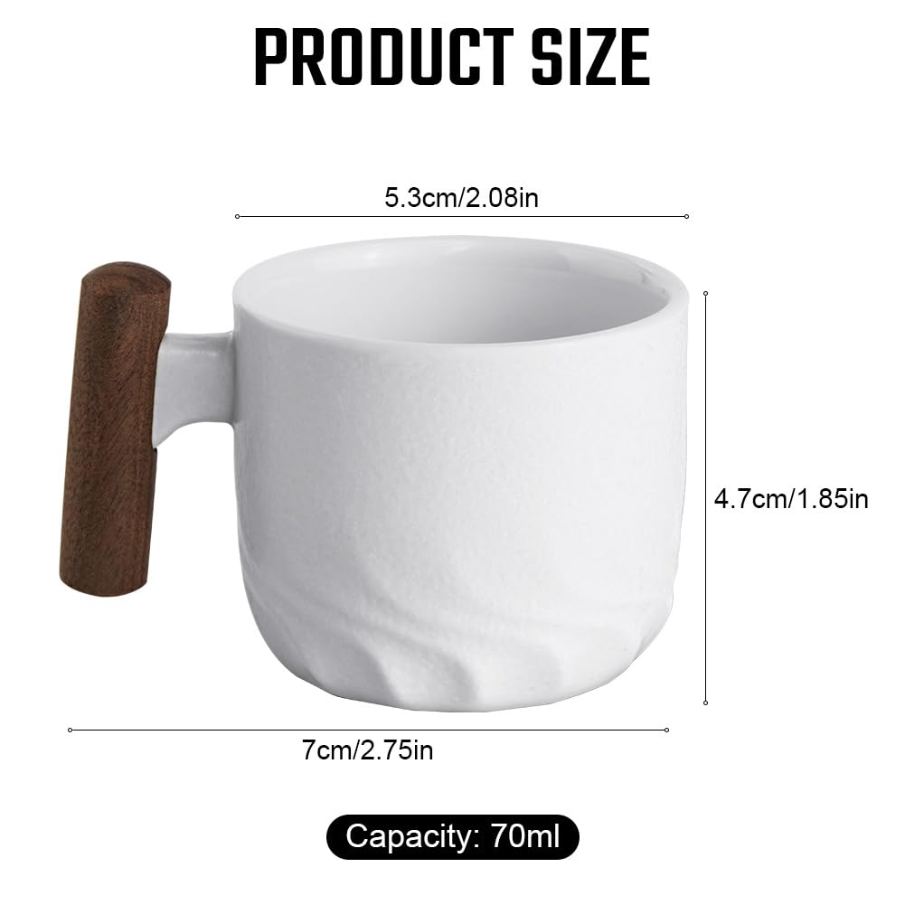 Vicloon Espresso Cups, Ceramic Coffee Mug, Coffee Cup with Wooden Handle Espresso Shot Cups - Image 2