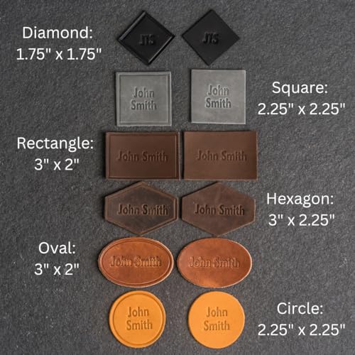 Custom Made Leather Patches/Labels/Tags | PERSONALIZED Text or Initials | PREMIUM Cowhide Leather | Brown, Tan, Gray or Black | MADE IN THE USA (Border, Circle, Black)