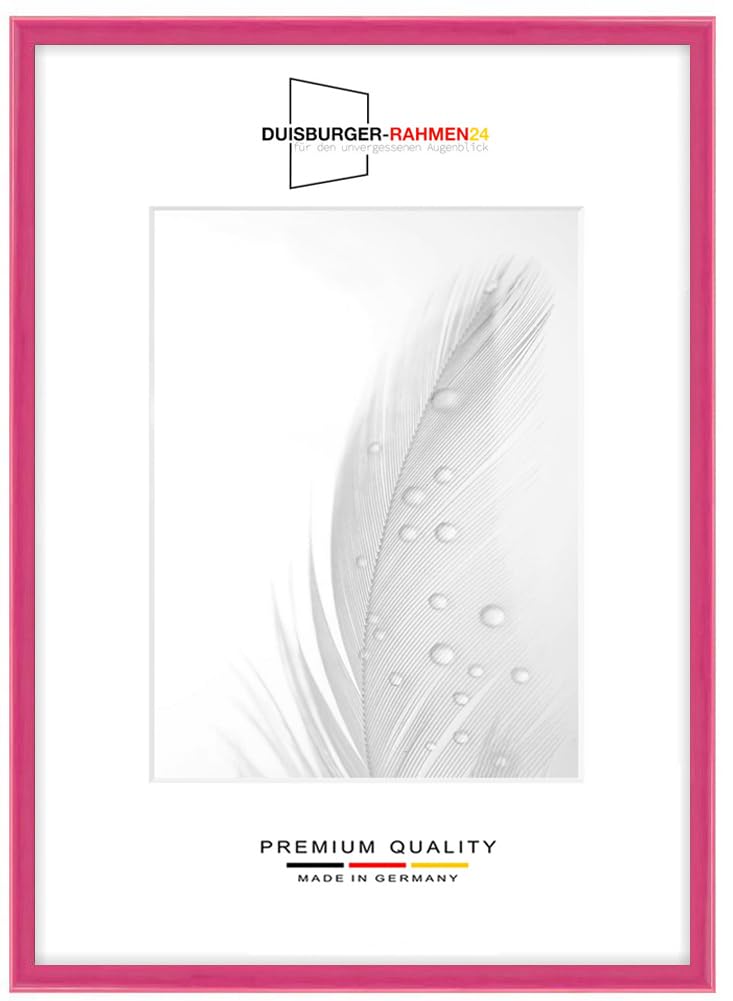 Duisburger-Rahmen24 Holz Bilderrahmen Schmal 59,4 x 84,1 cm DIN A1 in Pink Hochglanz | inkl. bruchsicherer Anti-Reflex Kunstglasscheibe | Rahmen für Poster | Puzzle | Foto collage DR119