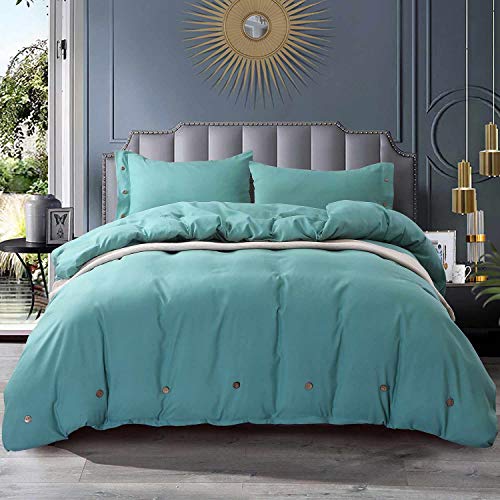 NANKO King Duvet Cover Set Teal 3pc 104x90 Luxury Microfiber Down Comforter Quilt