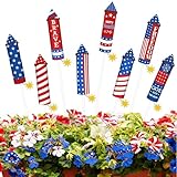 8 Pcs 4th of July Metal Firework Garden Stakes, American Flag Yard Sign, Patriotic Independence Day Memorial Day Decor for Outdoor Lawn, Yard, Garden, Walkway (Rockets)