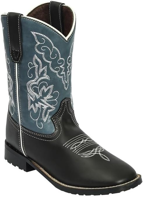 TuffRider Children's Yellowstone Rounded Toe Western Boot- Mocha w/Blue- 11C