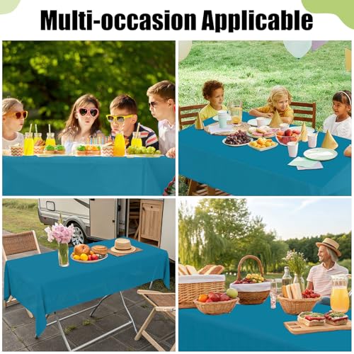 Image of Smiry Disposable Table Cloth 3 Pack, 54 x 108 Inch Waterproof Plastic Tablecloth, Decorative Rectangle Table Covers for Party, Birthday, Picnic, Aqua
